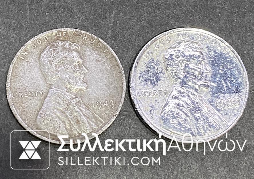 ΑΜΕΡΙΚΗ 2 Χ Σεντς ( 1943 Zinc + 1980 Νickel Plated?)